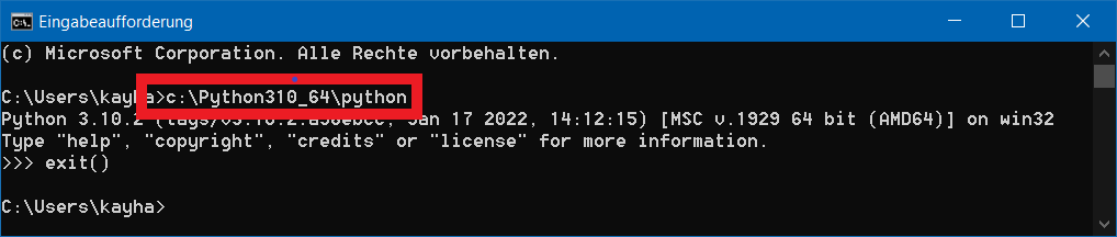 Launch Python in Windows prompt to verify